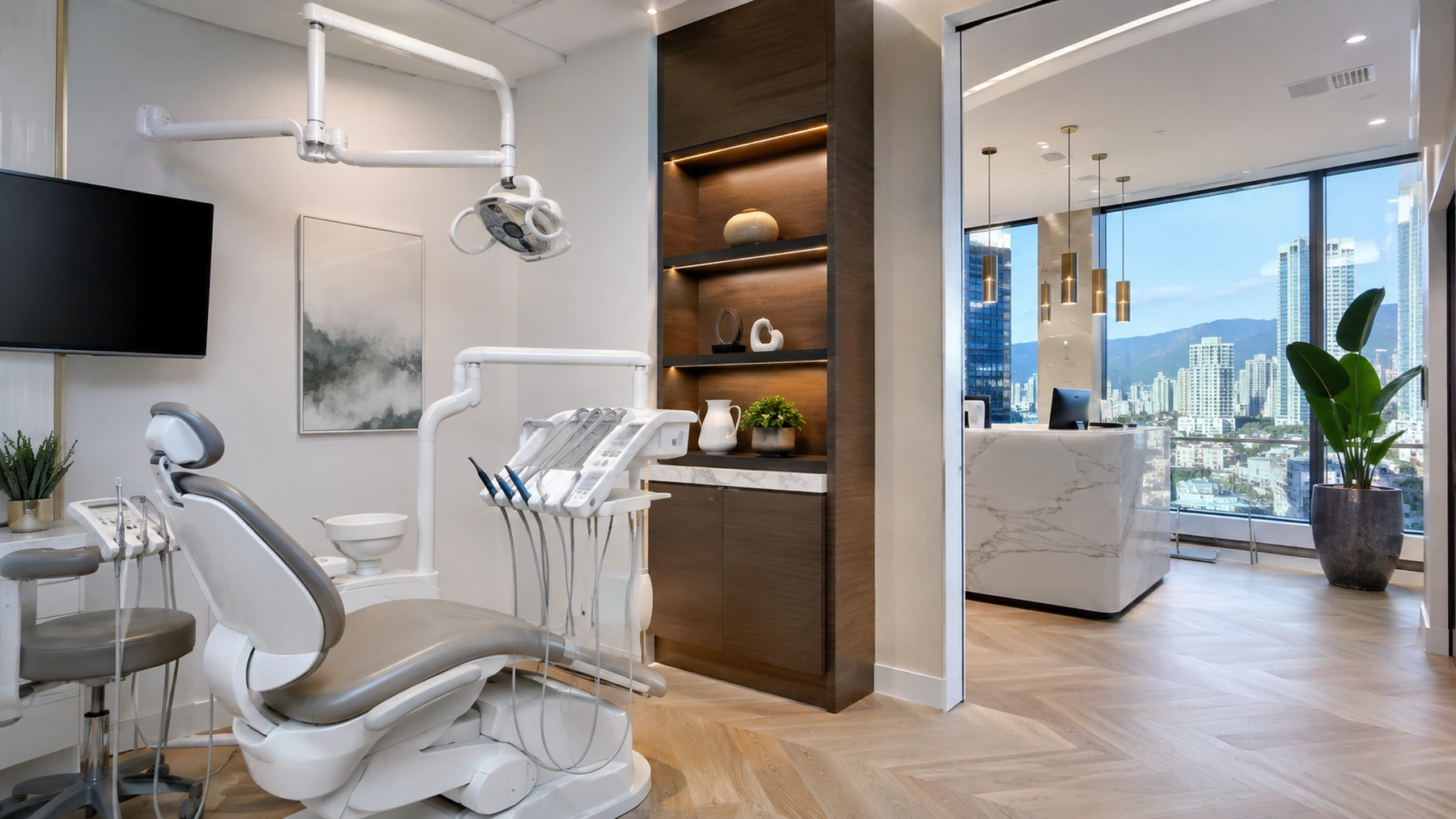 Interior of a fictitious premium downtown dental clinic